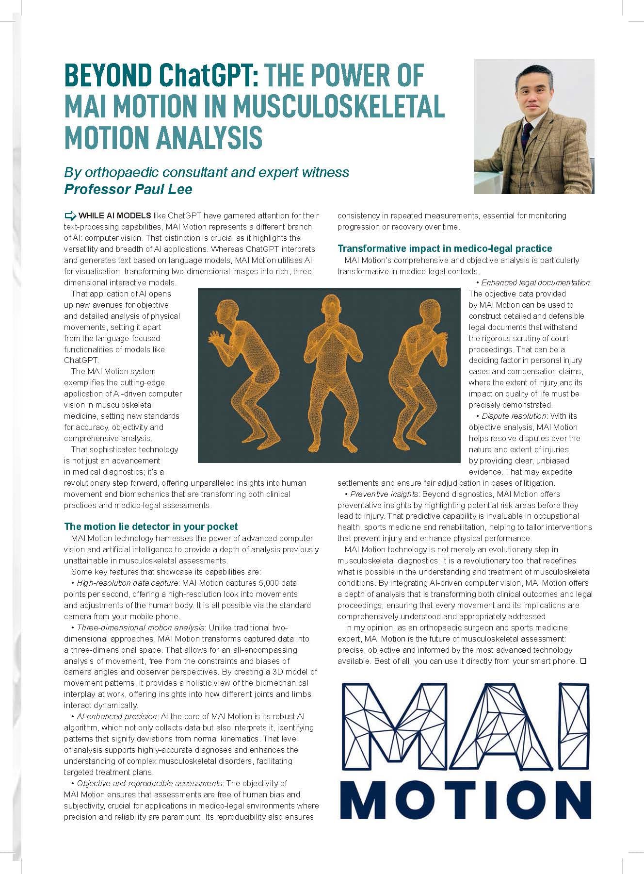 Beyond ChatGPT: The Power of MAI Motion in Musculoskeletal Motion Analysis
